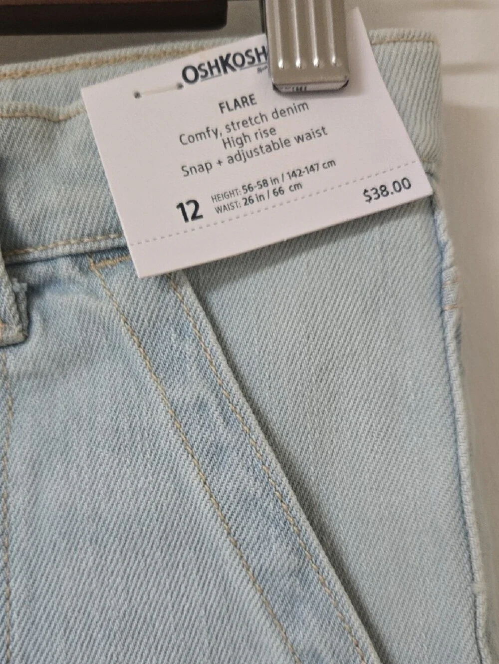 NWT Girls OshKosh B'gosh Light Blue Flare Jeans with Patch Accents
